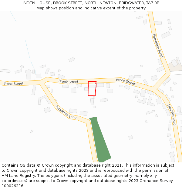 LINDEN HOUSE, BROOK STREET, NORTH NEWTON, BRIDGWATER, TA7 0BL: Location map and indicative extent of plot