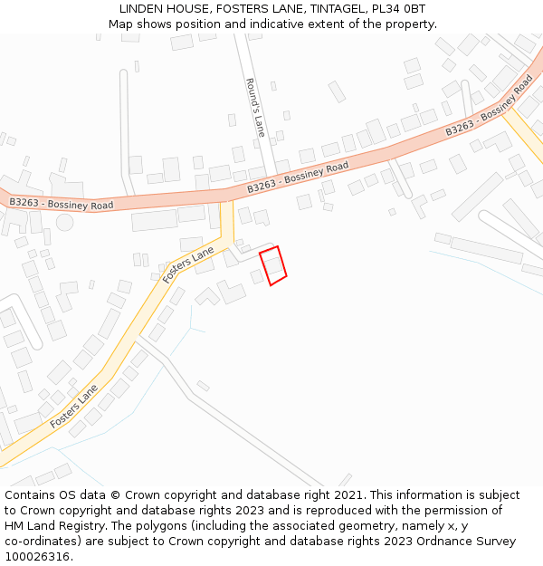 LINDEN HOUSE, FOSTERS LANE, TINTAGEL, PL34 0BT: Location map and indicative extent of plot