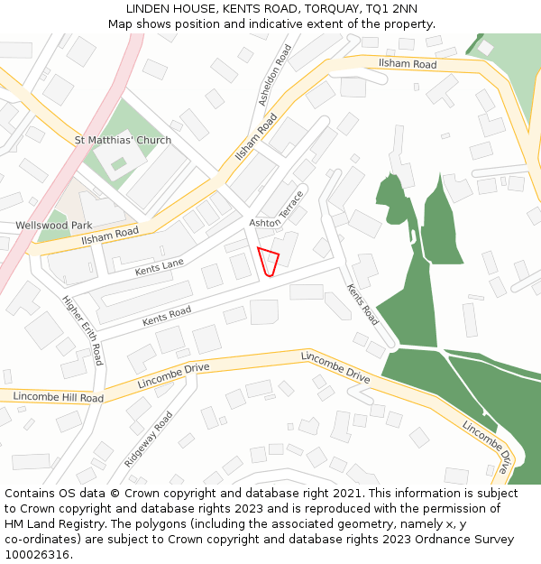 LINDEN HOUSE, KENTS ROAD, TORQUAY, TQ1 2NN: Location map and indicative extent of plot