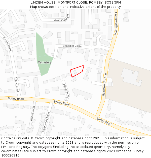 LINDEN HOUSE, MONTFORT CLOSE, ROMSEY, SO51 5PH: Location map and indicative extent of plot