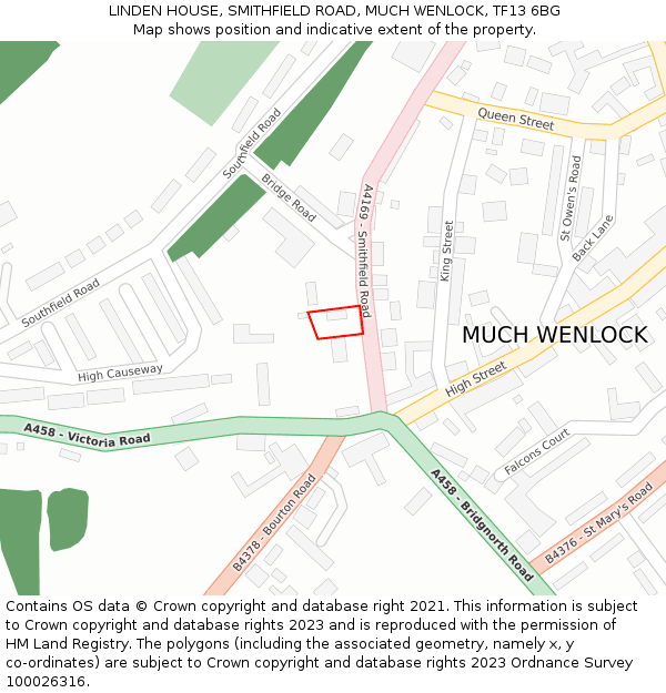 LINDEN HOUSE, SMITHFIELD ROAD, MUCH WENLOCK, TF13 6BG: Location map and indicative extent of plot