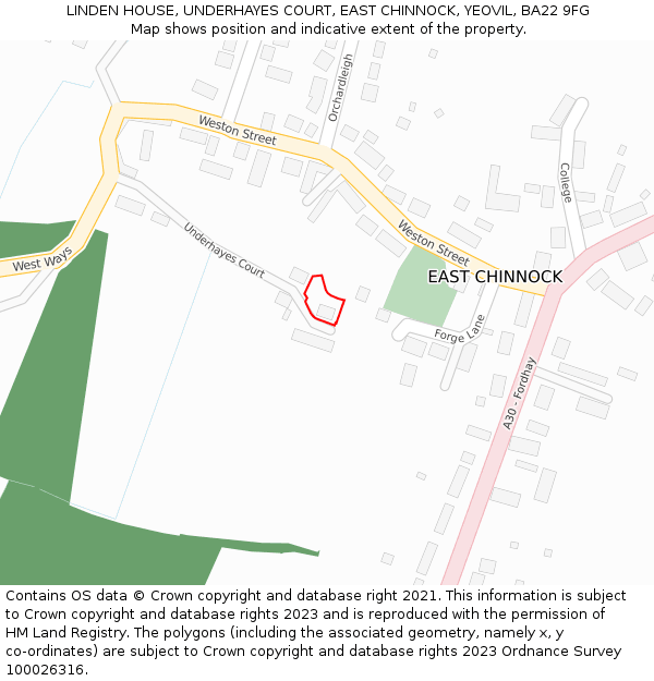 LINDEN HOUSE, UNDERHAYES COURT, EAST CHINNOCK, YEOVIL, BA22 9FG: Location map and indicative extent of plot