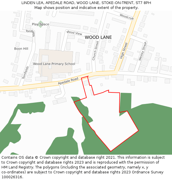 LINDEN LEA, APEDALE ROAD, WOOD LANE, STOKE-ON-TRENT, ST7 8PH: Location map and indicative extent of plot