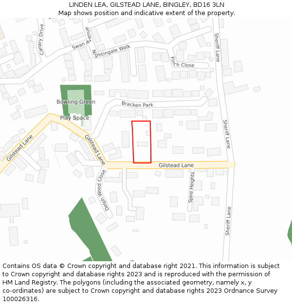 LINDEN LEA, GILSTEAD LANE, BINGLEY, BD16 3LN: Location map and indicative extent of plot