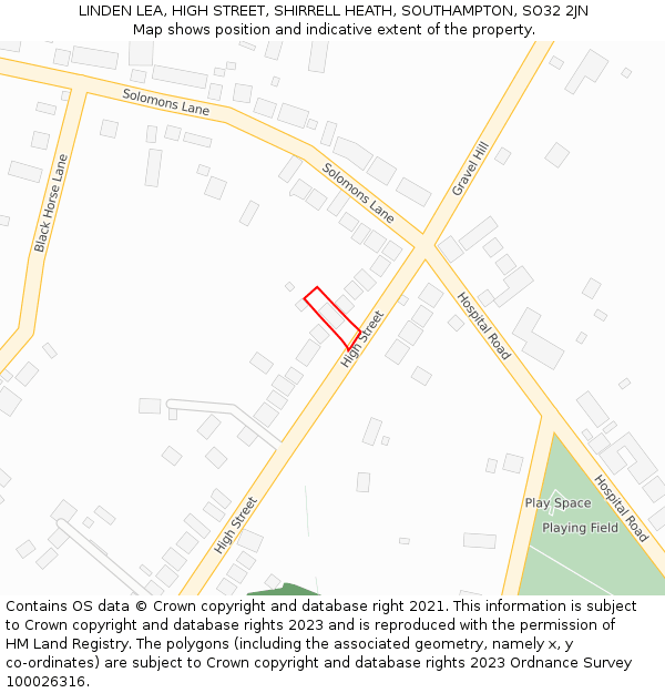 LINDEN LEA, HIGH STREET, SHIRRELL HEATH, SOUTHAMPTON, SO32 2JN: Location map and indicative extent of plot