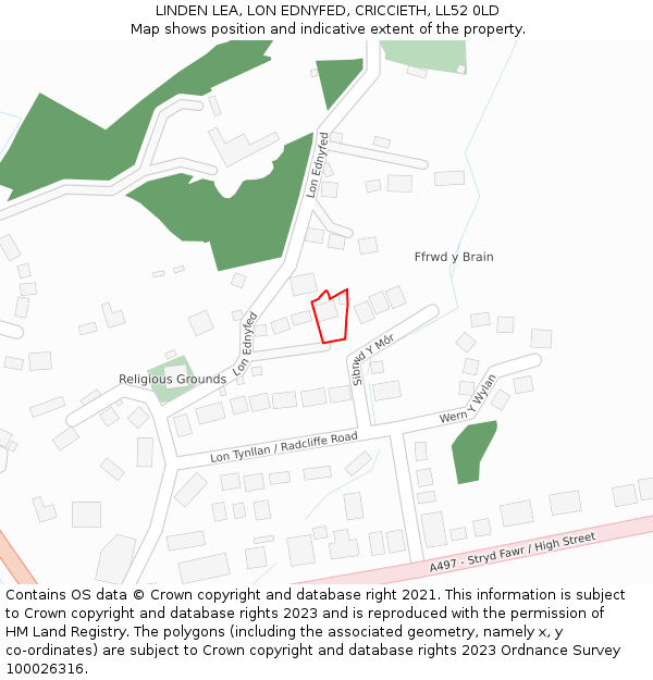 LINDEN LEA, LON EDNYFED, CRICCIETH, LL52 0LD: Location map and indicative extent of plot