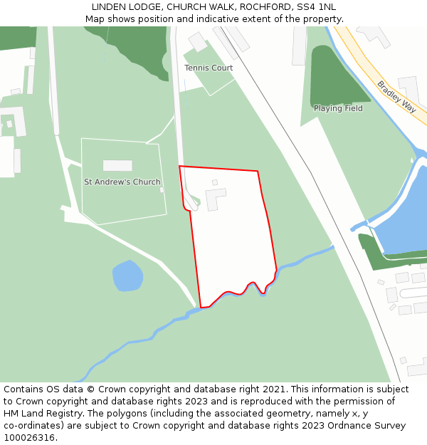 LINDEN LODGE, CHURCH WALK, ROCHFORD, SS4 1NL: Location map and indicative extent of plot