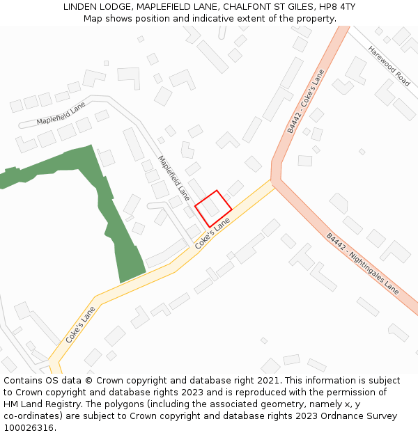 LINDEN LODGE, MAPLEFIELD LANE, CHALFONT ST GILES, HP8 4TY: Location map and indicative extent of plot