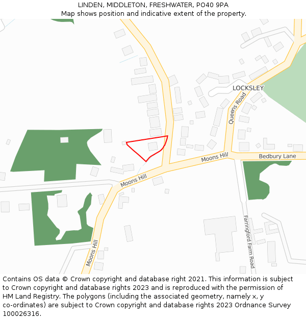 LINDEN, MIDDLETON, FRESHWATER, PO40 9PA: Location map and indicative extent of plot