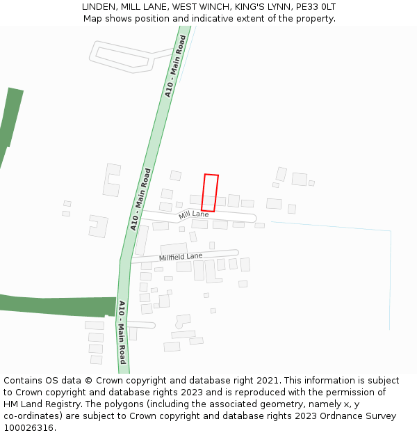 LINDEN, MILL LANE, WEST WINCH, KING'S LYNN, PE33 0LT: Location map and indicative extent of plot