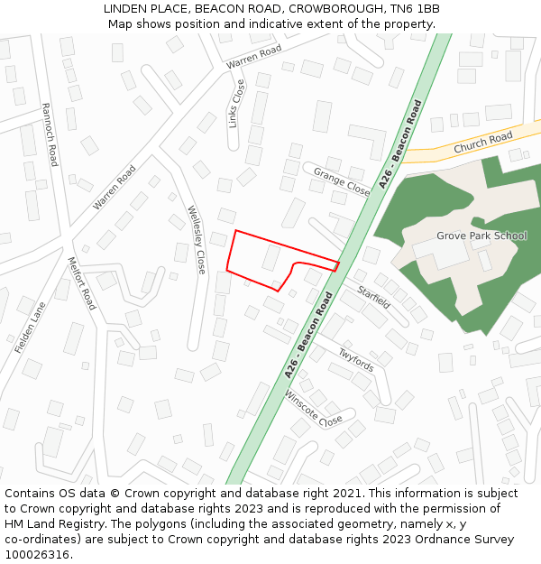 LINDEN PLACE, BEACON ROAD, CROWBOROUGH, TN6 1BB: Location map and indicative extent of plot