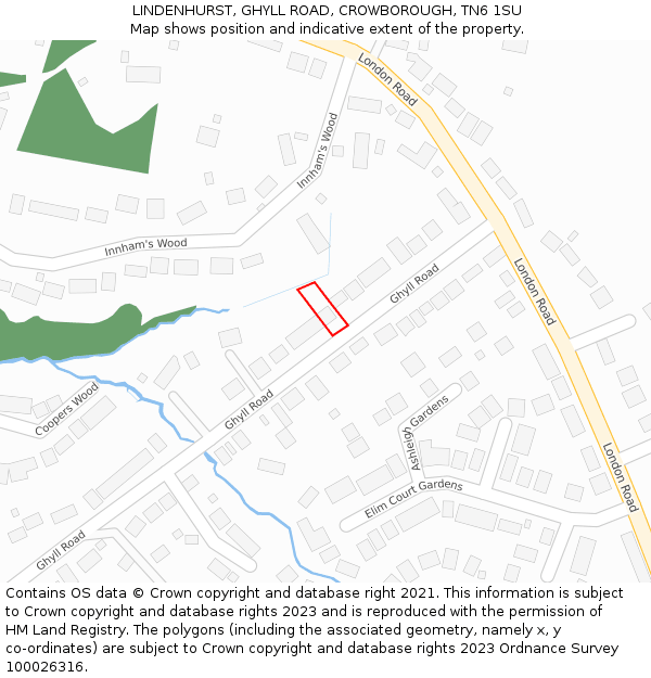 LINDENHURST, GHYLL ROAD, CROWBOROUGH, TN6 1SU: Location map and indicative extent of plot