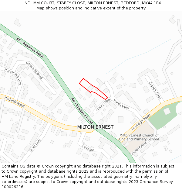 LINDHAM COURT, STAREY CLOSE, MILTON ERNEST, BEDFORD, MK44 1RX: Location map and indicative extent of plot