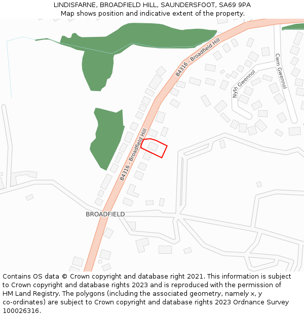 LINDISFARNE, BROADFIELD HILL, SAUNDERSFOOT, SA69 9PA: Location map and indicative extent of plot