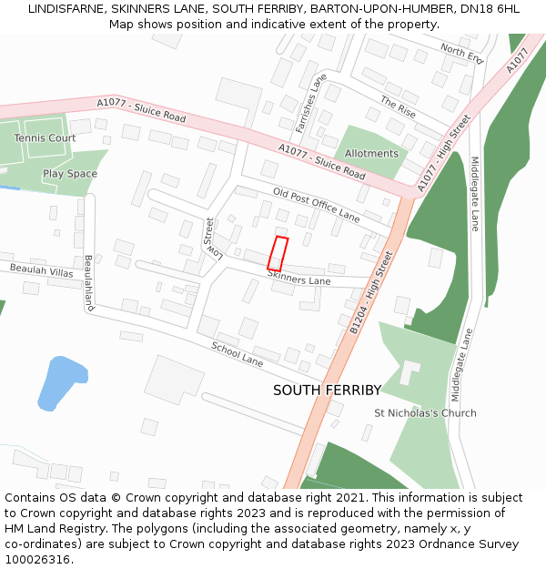 LINDISFARNE, SKINNERS LANE, SOUTH FERRIBY, BARTON-UPON-HUMBER, DN18 6HL: Location map and indicative extent of plot