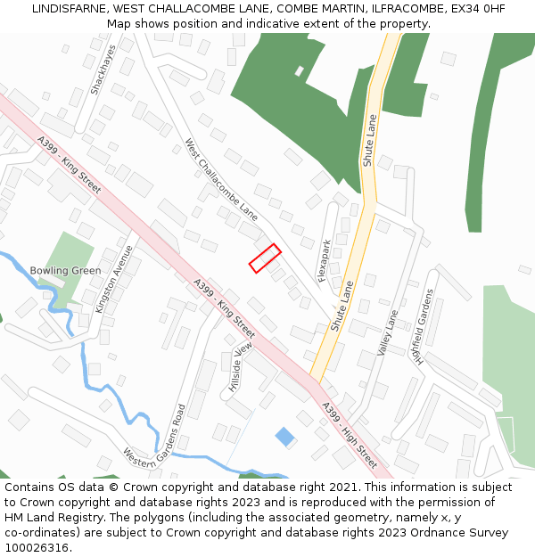 LINDISFARNE, WEST CHALLACOMBE LANE, COMBE MARTIN, ILFRACOMBE, EX34 0HF: Location map and indicative extent of plot