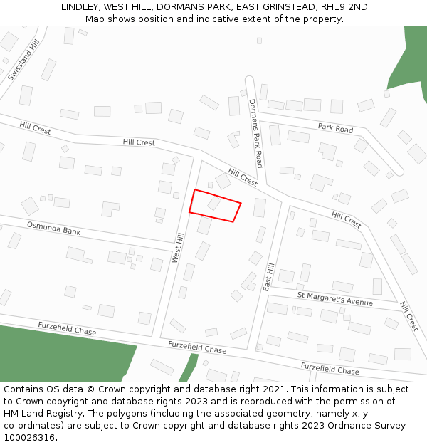 LINDLEY, WEST HILL, DORMANS PARK, EAST GRINSTEAD, RH19 2ND: Location map and indicative extent of plot