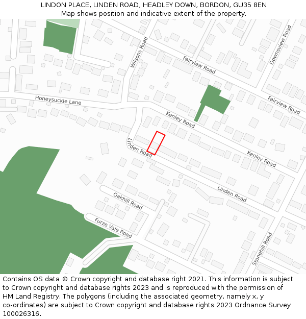 LINDON PLACE, LINDEN ROAD, HEADLEY DOWN, BORDON, GU35 8EN: Location map and indicative extent of plot