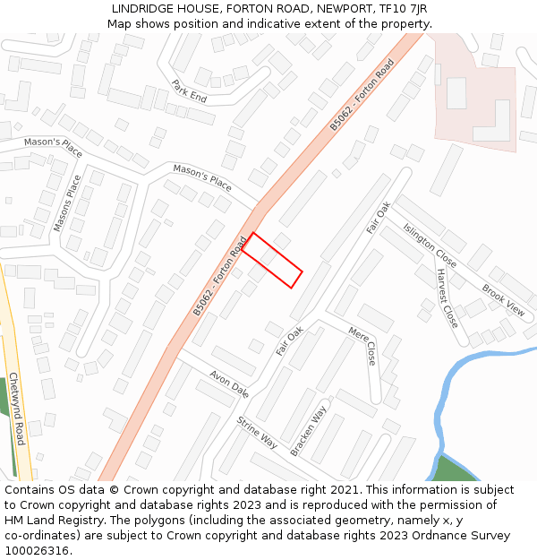 LINDRIDGE HOUSE, FORTON ROAD, NEWPORT, TF10 7JR: Location map and indicative extent of plot