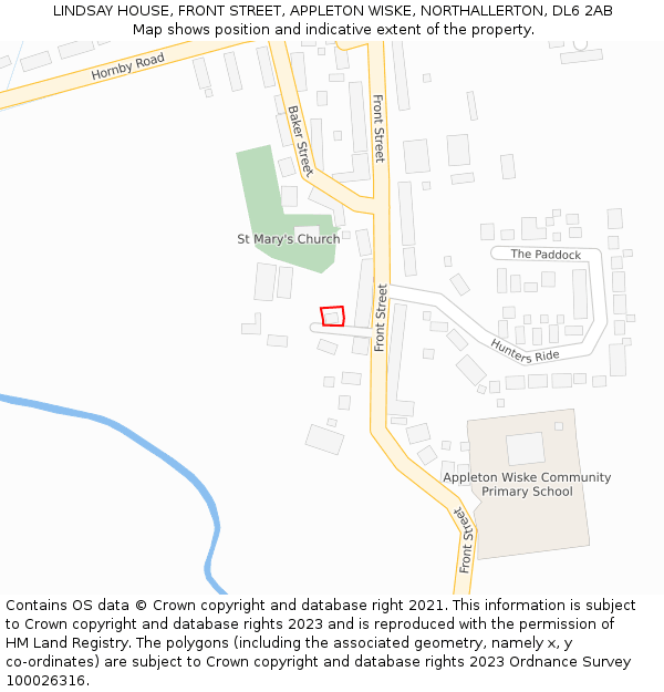 LINDSAY HOUSE, FRONT STREET, APPLETON WISKE, NORTHALLERTON, DL6 2AB: Location map and indicative extent of plot