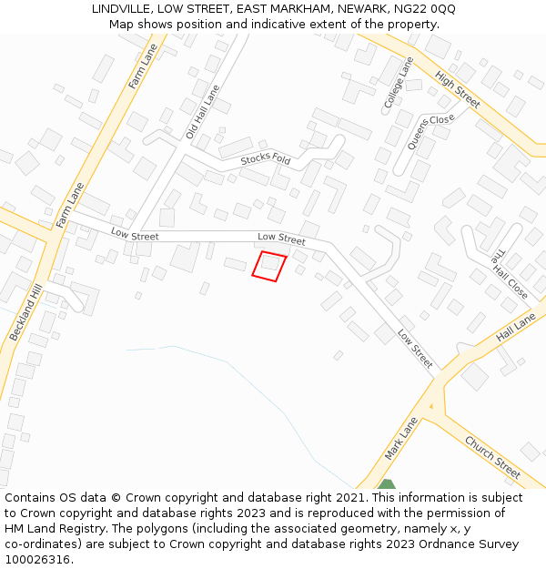 LINDVILLE, LOW STREET, EAST MARKHAM, NEWARK, NG22 0QQ: Location map and indicative extent of plot