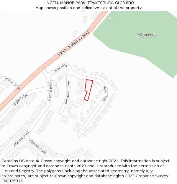 LINGEN, MANOR PARK, TEWKESBURY, GL20 8BQ: Location map and indicative extent of plot