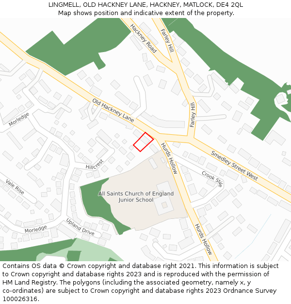 LINGMELL, OLD HACKNEY LANE, HACKNEY, MATLOCK, DE4 2QL: Location map and indicative extent of plot