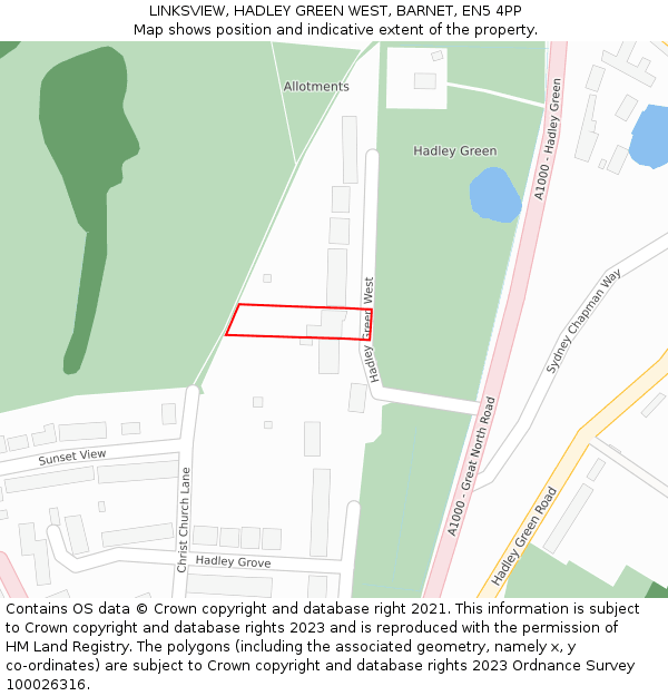LINKSVIEW, HADLEY GREEN WEST, BARNET, EN5 4PP: Location map and indicative extent of plot