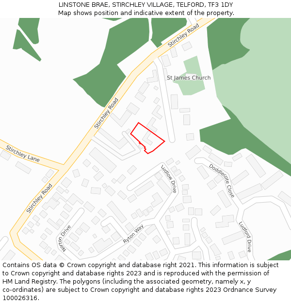 LINSTONE BRAE, STIRCHLEY VILLAGE, TELFORD, TF3 1DY: Location map and indicative extent of plot
