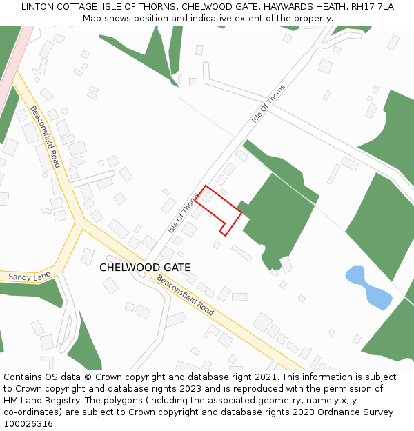 LINTON COTTAGE, ISLE OF THORNS, CHELWOOD GATE, HAYWARDS HEATH, RH17 7LA: Location map and indicative extent of plot