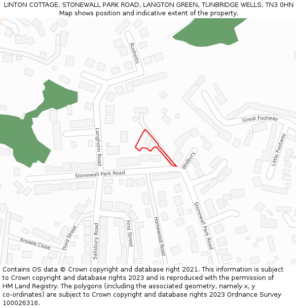 LINTON COTTAGE, STONEWALL PARK ROAD, LANGTON GREEN, TUNBRIDGE WELLS, TN3 0HN: Location map and indicative extent of plot