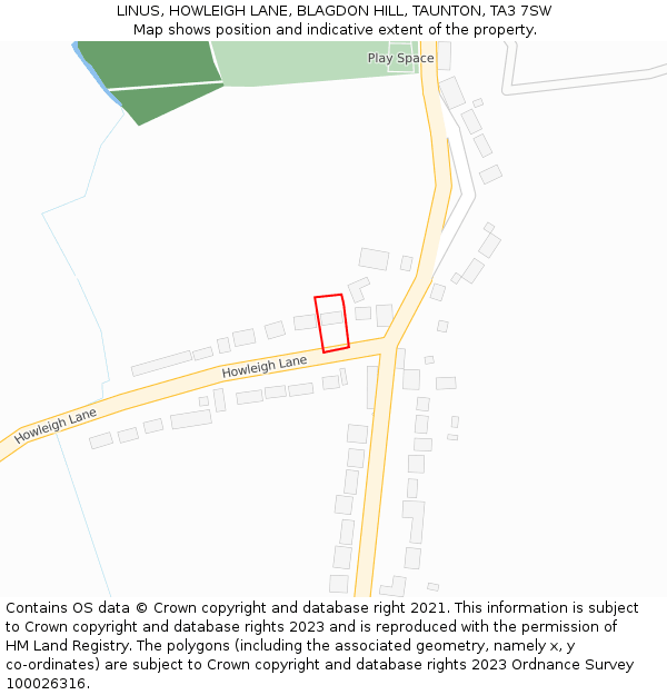 LINUS, HOWLEIGH LANE, BLAGDON HILL, TAUNTON, TA3 7SW: Location map and indicative extent of plot