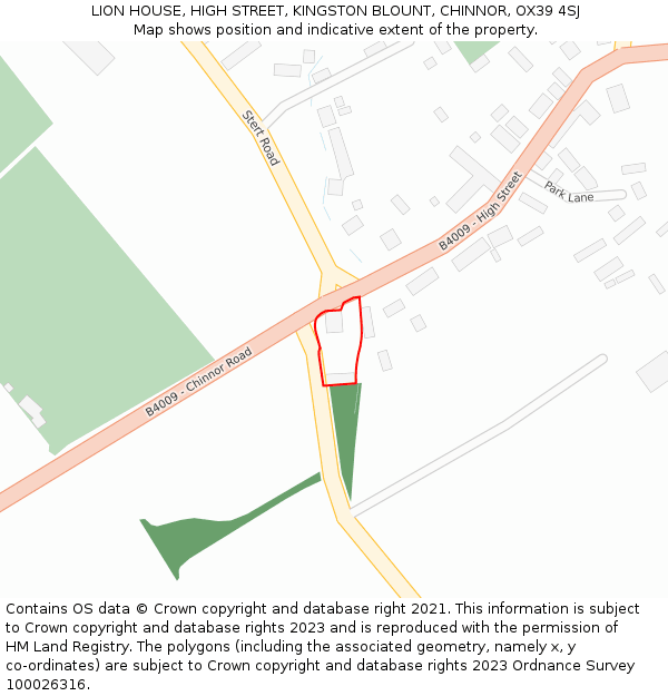 LION HOUSE, HIGH STREET, KINGSTON BLOUNT, CHINNOR, OX39 4SJ: Location map and indicative extent of plot