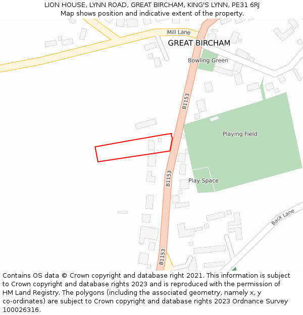LION HOUSE, LYNN ROAD, GREAT BIRCHAM, KING'S LYNN, PE31 6RJ: Location map and indicative extent of plot