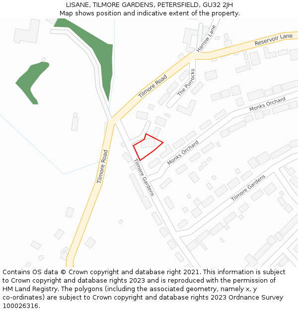 LISANE, TILMORE GARDENS, PETERSFIELD, GU32 2JH: Location map and indicative extent of plot