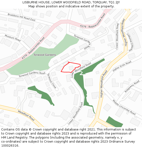 LISBURNE HOUSE, LOWER WOODFIELD ROAD, TORQUAY, TQ1 2JY: Location map and indicative extent of plot