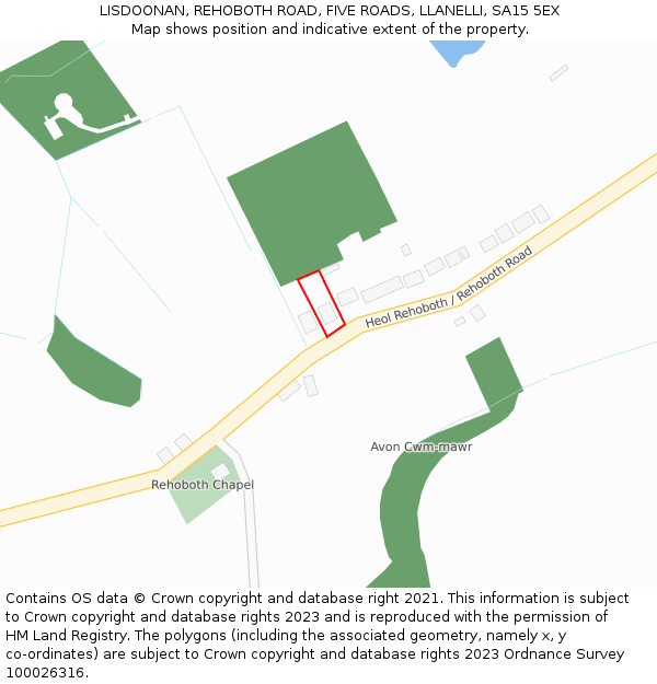 LISDOONAN, REHOBOTH ROAD, FIVE ROADS, LLANELLI, SA15 5EX: Location map and indicative extent of plot