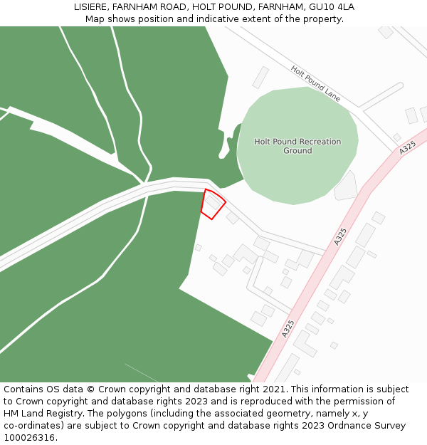 LISIERE, FARNHAM ROAD, HOLT POUND, FARNHAM, GU10 4LA: Location map and indicative extent of plot