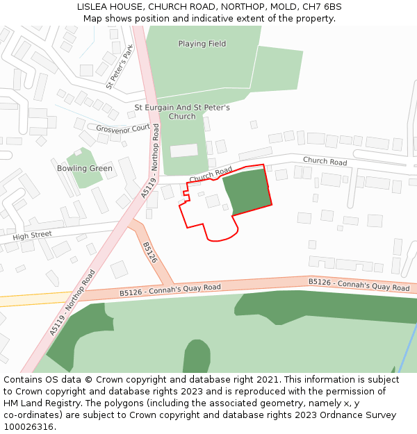 LISLEA HOUSE, CHURCH ROAD, NORTHOP, MOLD, CH7 6BS: Location map and indicative extent of plot