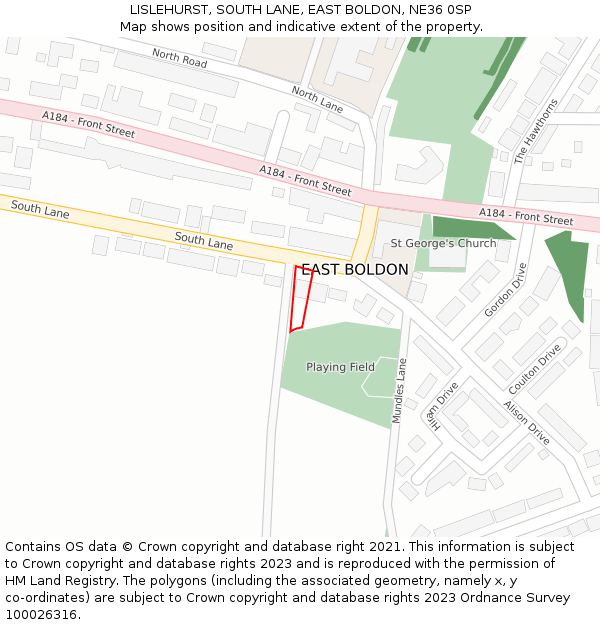 LISLEHURST, SOUTH LANE, EAST BOLDON, NE36 0SP: Location map and indicative extent of plot