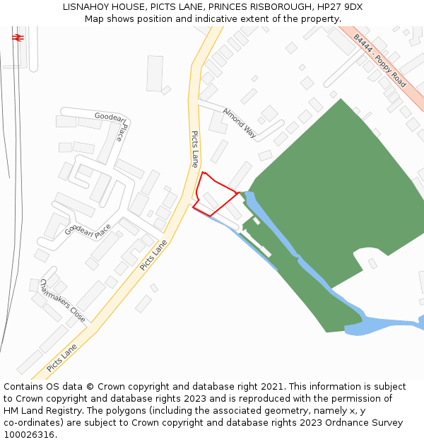 LISNAHOY HOUSE, PICTS LANE, PRINCES RISBOROUGH, HP27 9DX: Location map and indicative extent of plot
