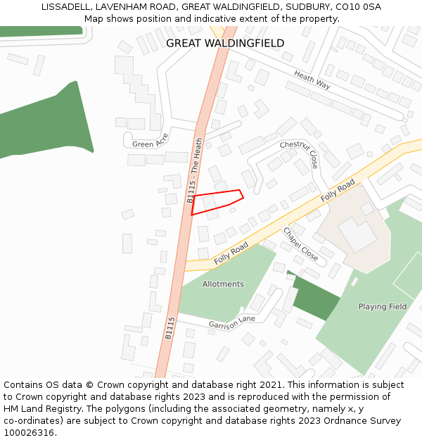 LISSADELL, LAVENHAM ROAD, GREAT WALDINGFIELD, SUDBURY, CO10 0SA: Location map and indicative extent of plot