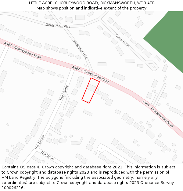 LITTLE ACRE, CHORLEYWOOD ROAD, RICKMANSWORTH, WD3 4ER: Location map and indicative extent of plot