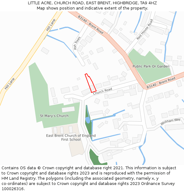 LITTLE ACRE, CHURCH ROAD, EAST BRENT, HIGHBRIDGE, TA9 4HZ: Location map and indicative extent of plot