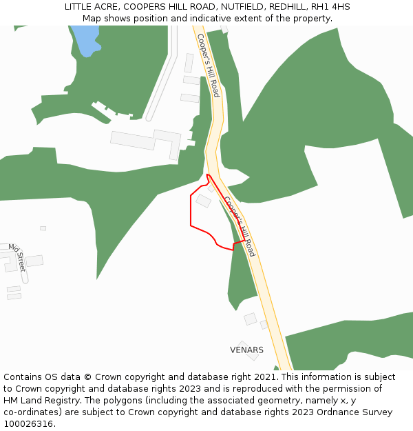LITTLE ACRE, COOPERS HILL ROAD, NUTFIELD, REDHILL, RH1 4HS: Location map and indicative extent of plot