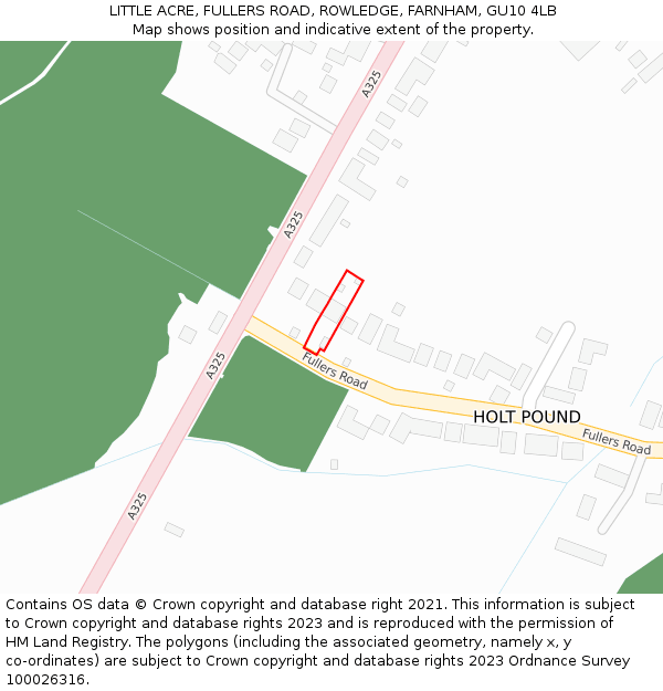 LITTLE ACRE, FULLERS ROAD, ROWLEDGE, FARNHAM, GU10 4LB: Location map and indicative extent of plot