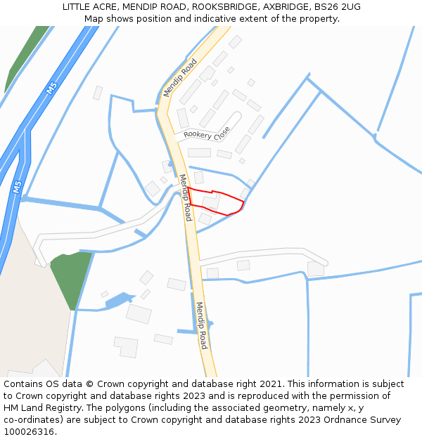 LITTLE ACRE, MENDIP ROAD, ROOKSBRIDGE, AXBRIDGE, BS26 2UG: Location map and indicative extent of plot