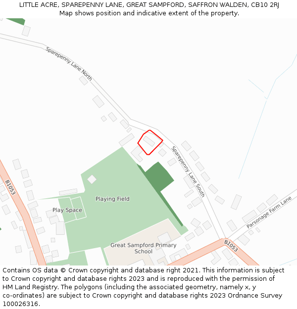 LITTLE ACRE, SPAREPENNY LANE, GREAT SAMPFORD, SAFFRON WALDEN, CB10 2RJ: Location map and indicative extent of plot