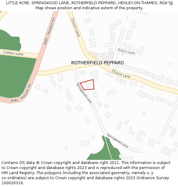 LITTLE ACRE, SPRINGWOOD LANE, ROTHERFIELD PEPPARD, HENLEY-ON-THAMES, RG9 5JJ: Location map and indicative extent of plot