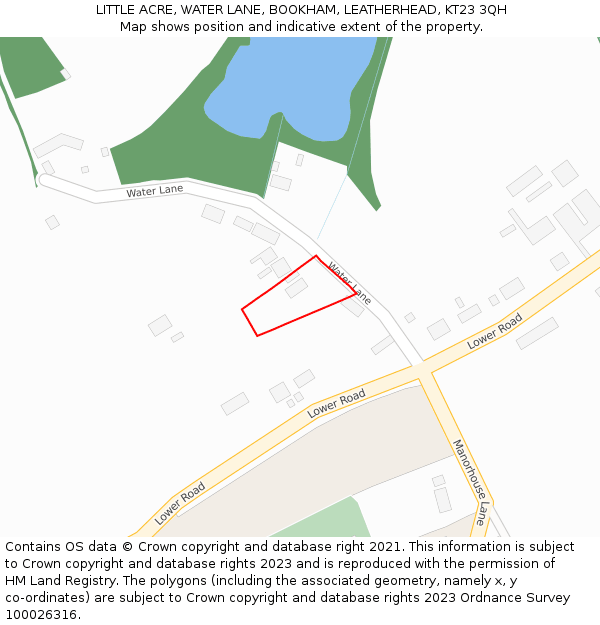 LITTLE ACRE, WATER LANE, BOOKHAM, LEATHERHEAD, KT23 3QH: Location map and indicative extent of plot